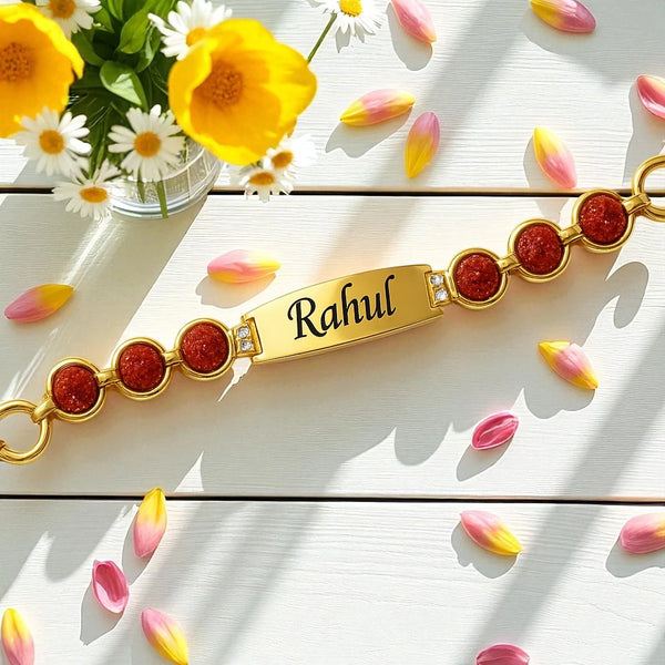 Personalised Name Rakhi – Golden Elegance Edition