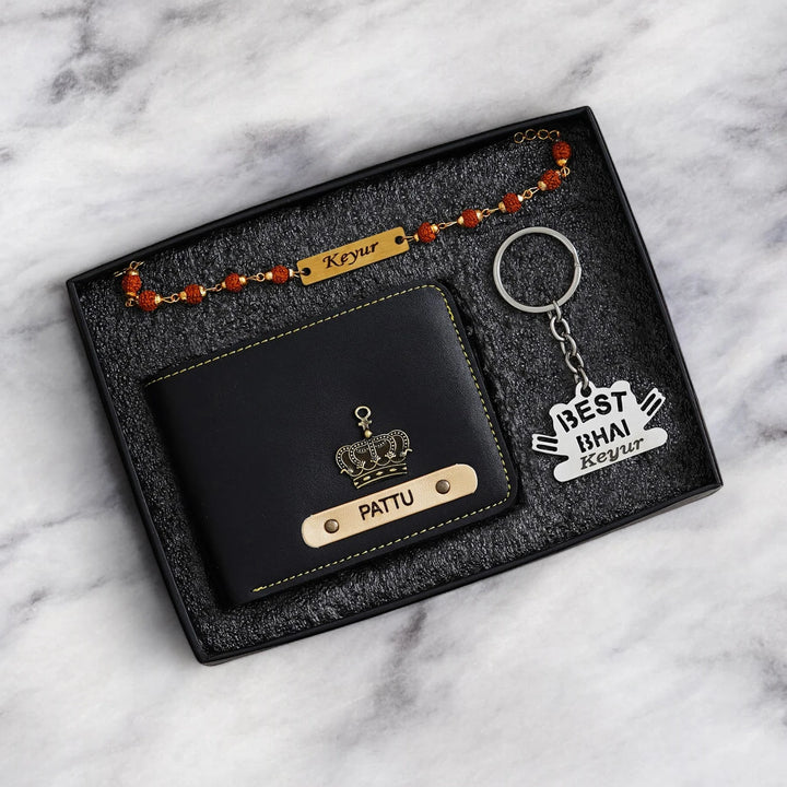 Raksha Bond – Wallet, Keychain & Rakhi Set with His Name