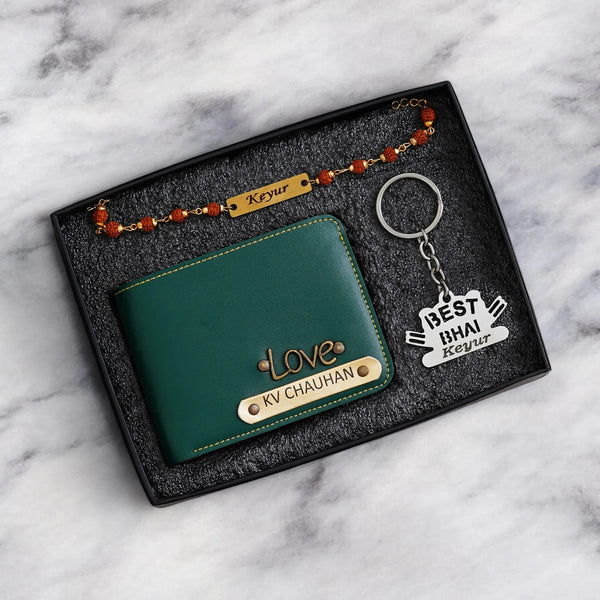 Raksha Bond – Wallet, Keychain & Rakhi Set with His Name