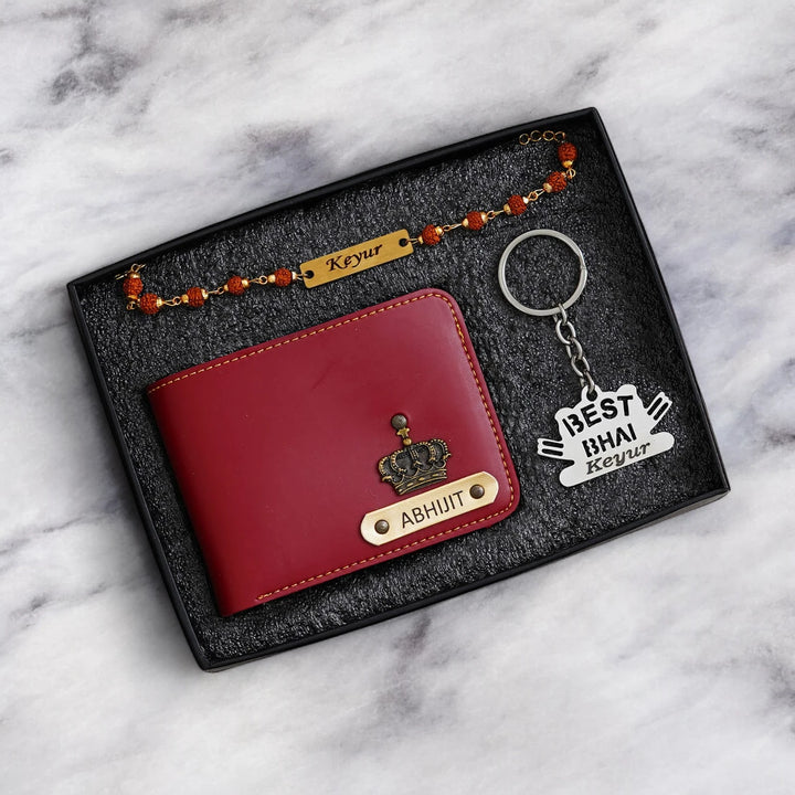 Raksha Bond – Wallet, Keychain & Rakhi Set with His Name