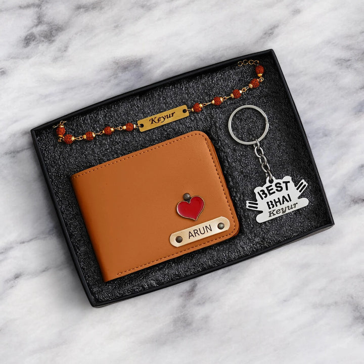 Raksha Bond – Wallet, Keychain & Rakhi Set with His Name