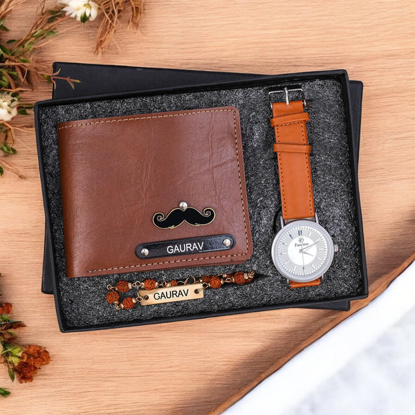 The Rakhi Combo– Personalized Wallet & Rakhi with Stylish Watch