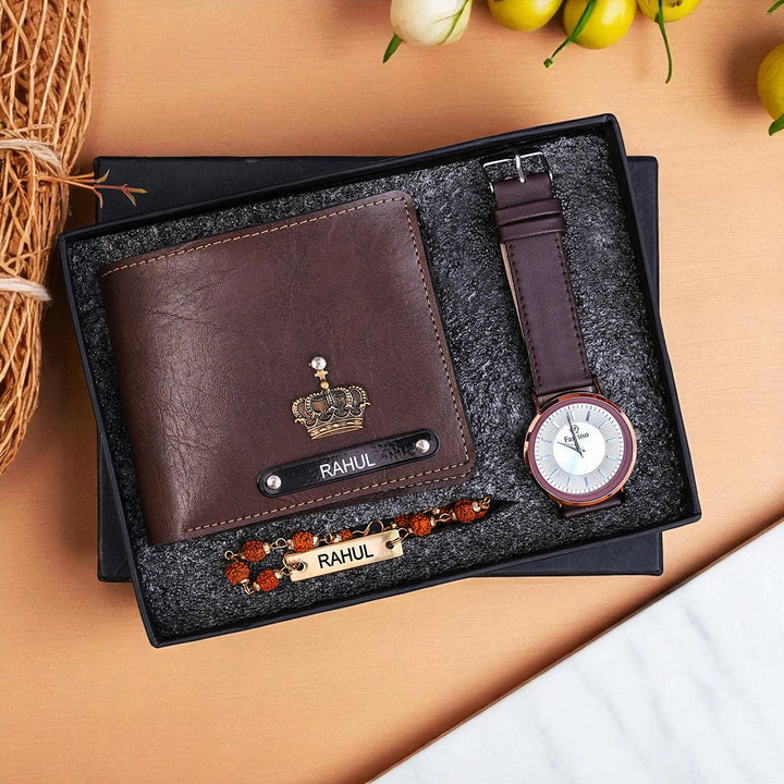 The Rakhi Combo– Personalized Wallet & Rakhi with Stylish Watch
