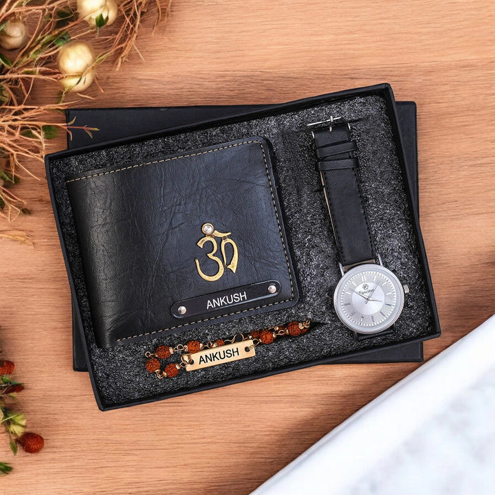 The Rakhi Combo– Personalized Wallet & Rakhi with Stylish Watch