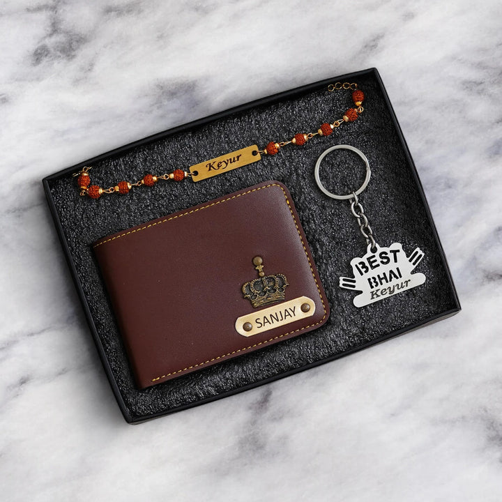 Raksha Bond – Wallet, Keychain & Rakhi Set with His Name