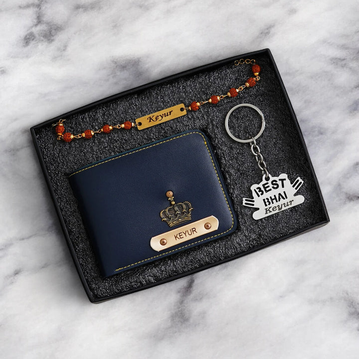 Raksha Bond – Wallet, Keychain & Rakhi Set with His Name
